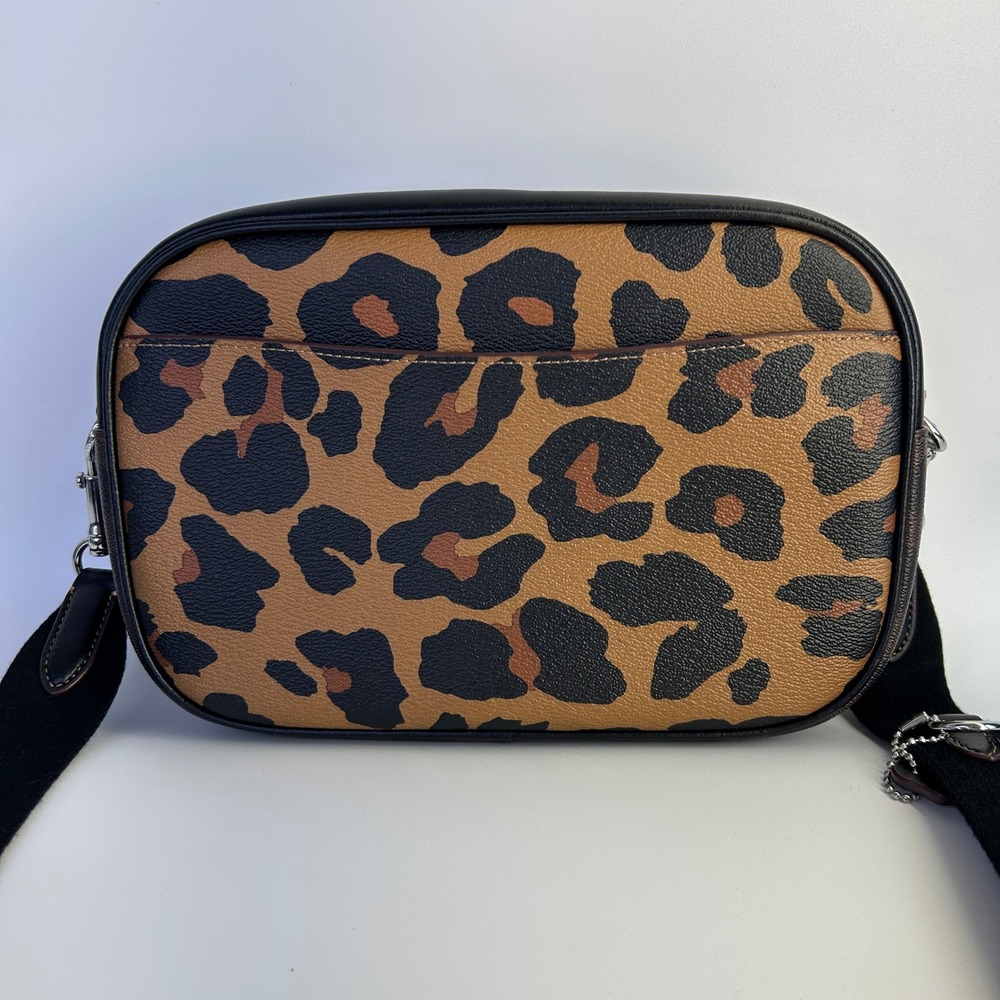 Coach Jamie Camera Bag Leopard Print Canvas Leather Crossbody Excellent - Picture 2 of 7